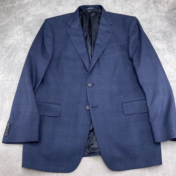 Joseph Abboud Blazer Men 42 Blue Window‎ Pane Plaid Classic Jacket Union USA VTG - Picture 2 of 13